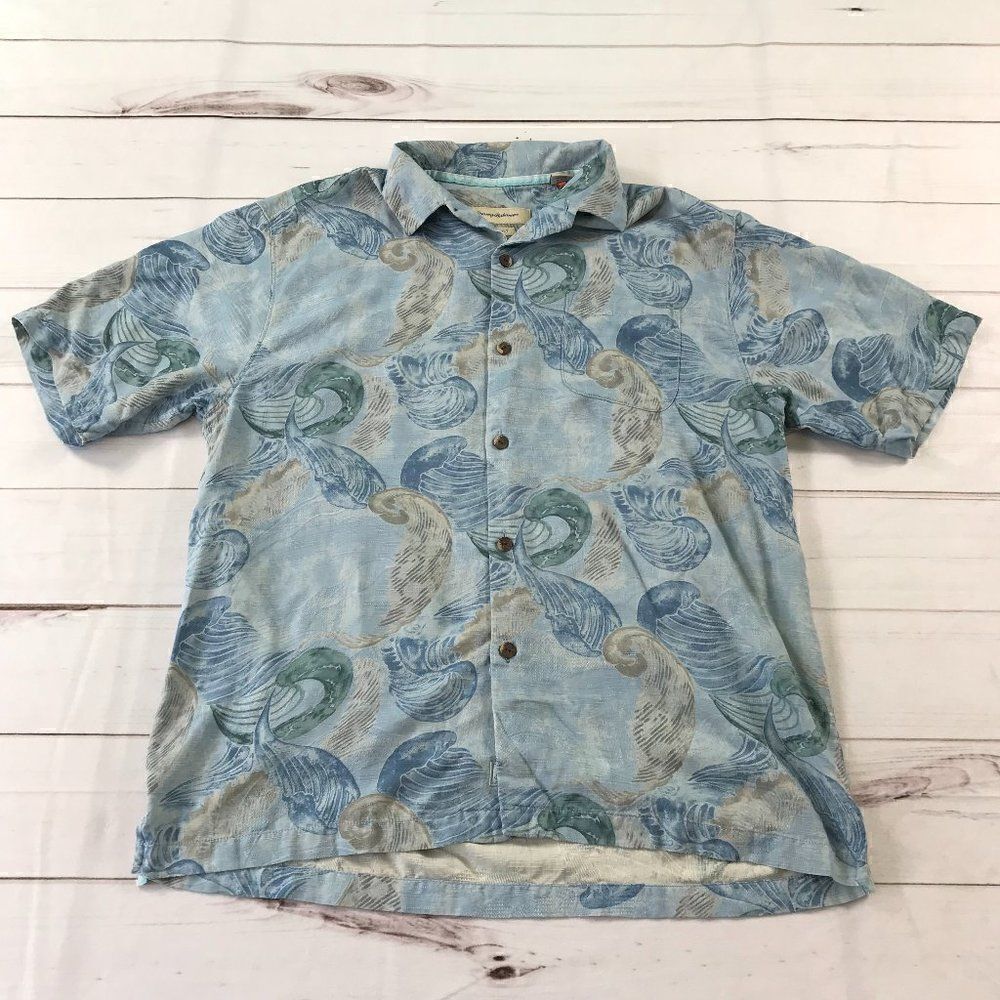 Tommy Bahama Blue Tide Floral Silk Short Sleeve Button-Up Shirt L/G